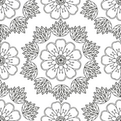 Coloring page for adults and children. Vector flower carpet.