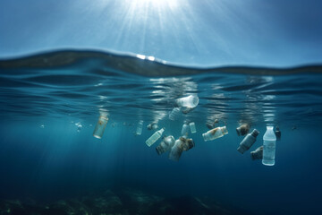 Plastic garbage pollution under water.