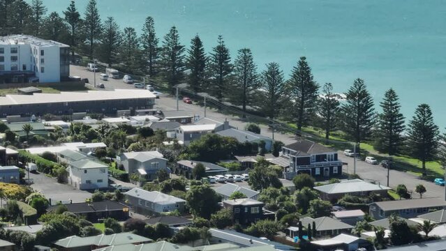 Aerial: town of Kaikoura, South Island, New Zealand