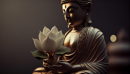 A serene and peaceful image of a Buddha statue in a cross-legged meditation pose, Created using AI