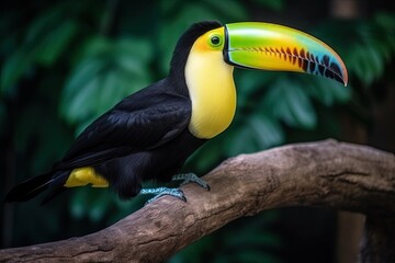 Obraz premium brightly colored toucan perched on a tree branch in a lush rainforest. Generative AI