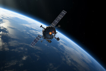 Obraz na płótnie Canvas Illustration of a satellite orbiting earth. Generative AI. 