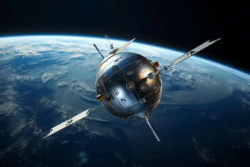 Illustration of a satellite orbiting earth. Generative AI. 