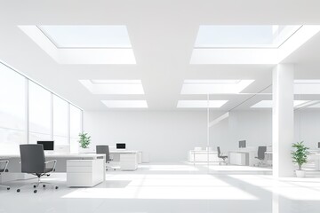 Clean and spacious white office interior with a mock-up wall. Generative Ai