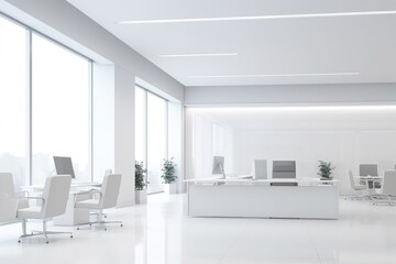 Clean and spacious white office interior with a mock-up wall. Generative Ai