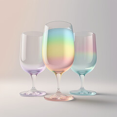Three empty wine glasses. Pastel gradient color. Product design