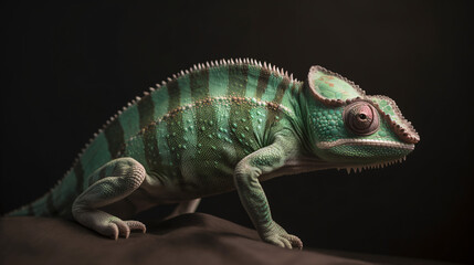 chameleon on a black background lizard reptile animal green generative ai