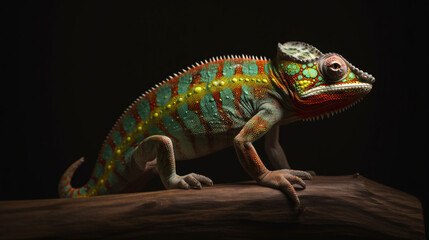 Obraz premium chameleon on a black background lizard reptile animal green generative ai