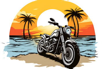 motorcycle on the beach, illustration, Generative AI