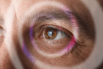 Hypnosis and therapy. Swirl over mature man's face, closeup. Collage design