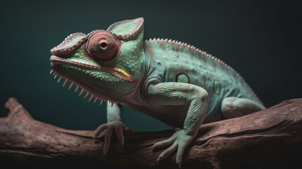 Fototapeta premium chameleon on a black background lizard reptile animal green generative ai