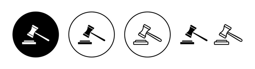 Gavel icon set for web and mobile app. judge gavel sign and symbol. law icon. auction hammer