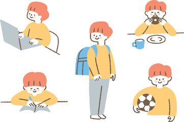 小学生の男の子の日常_セット_色