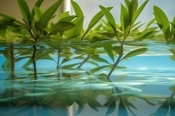 lush and vibrant plant life thriving on the surface of a serene body of water