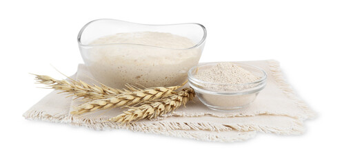 Fototapeta na wymiar Leaven and ears of wheat isolated on white