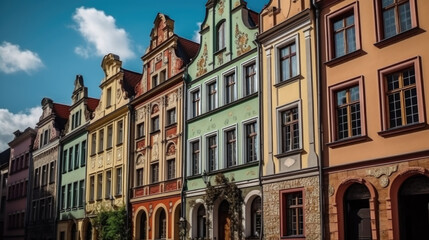 old colorful painted architecture building in europe. historical old city. Generative AI