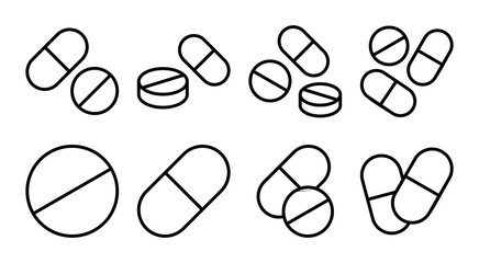 Pills icon set illustration. capsule icon. Drug sign and symbol