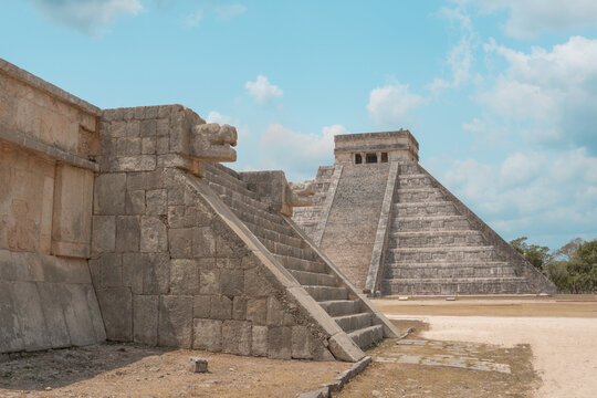 tourism in the archaeological zone of Chichen Itza pyramids in Mexico