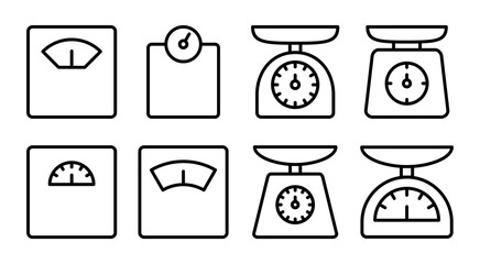 Scales icon set illustration. Weight scale sign and symbol