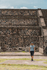 Woman enjoying a hike in the Archaeological Zone of Teotihucan located in the center of Mexico