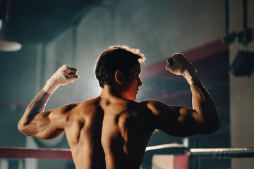 portrait of Asian man boxer having strength body are working out exercise in gym, athlete sportsman...