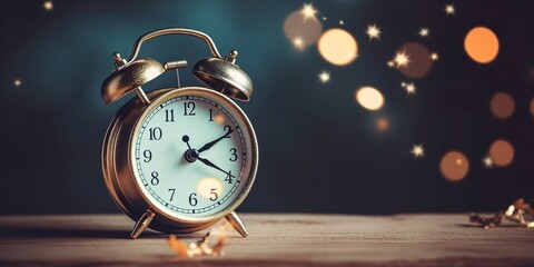 A  touch of nostalgia with a retro alarm clock on the nightstand, surrounded by children's stars. AI Generated.