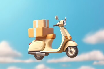 A cute vintage motorcycle delivers packages as fast as the wind. Ai generated.