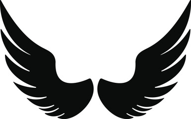 Silhouette of pair wings, angle wings black design elements Vector illustration, t-shirt and sticker tattoo