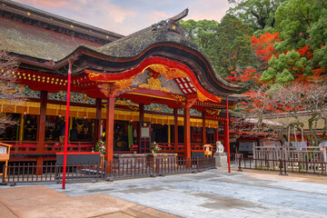 Obraz premium Fukuoka, Japan - Nov 30 2022: Dazaifu Tenmangu shgrine dedicated to the spirit of Sugawara Michizane, a scholar and politician of the Heian Period