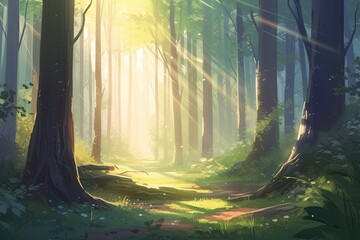 sunlit forest scene. Generative AI