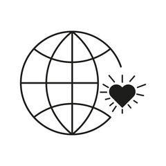 heart with globe icon. charity or donation in the world icon. community love on earth. Vector illustration. stock image.