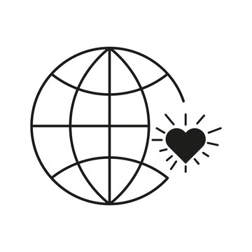 heart with globe icon. charity or donation in the world icon. community love on earth. Vector illustration. stock image.