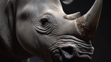Deurstickers rhino head close up animal mammal wildlife horn generative ai © KWY