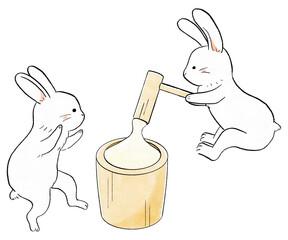 Calligraphy rabbits pounding rice cake clipart PNG