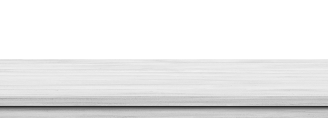 White wood tabletop isolated on transparent background. Empty wood shelf for product display, banner or mockup.