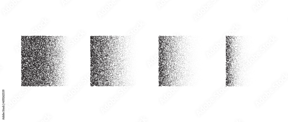Aufkleber Fading gradient texture set. Black dotted square element collection. Stippled shade object pack. Noise grain dotwork shapes. Halftone effect illustrations bundle. Vector illustration