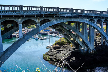 View of bridge and below bridge at the Depoe Bay, Oregon, USA.