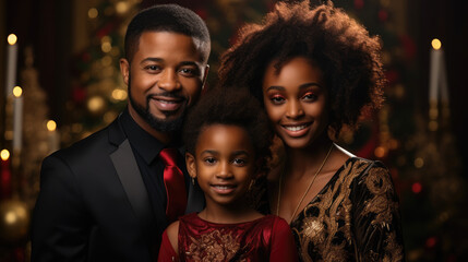  Portrait of an African family celebrating Christmas with gifts. Cultural traditions and joyous moments concept. AI Generative