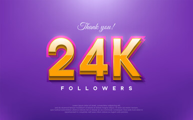 Thank you 24k followers, 3d design with orange on blue background.