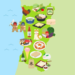 秋田県の名物のイラストセット