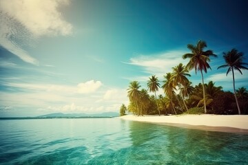 Fototapeta na wymiar serene tropical beach with palm trees and crystal clear waters