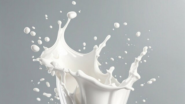 White milk splash isolated on gray background