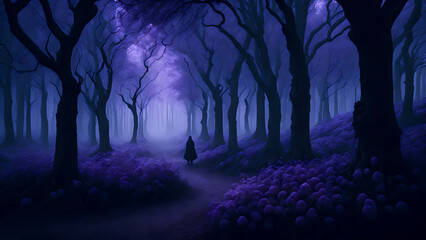 forest in the night lavender color generative ai