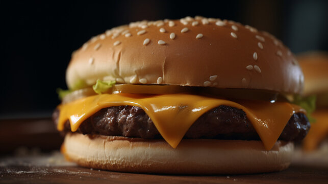 hamburger on a black background food cheeseburger cheese generative ai
