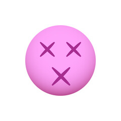 Emoticon with x shaped eyes and mouth and purple skin. Vector smiley emoji dizzy icon