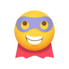 Superhero emoticon. Vector emoji Smiley with mask and cape