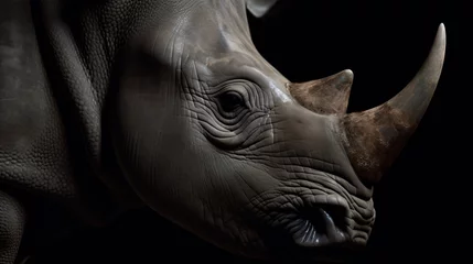 Zelfklevend Fotobehang rhino head close up animal mammal wildlife horn generative ai  © KWY