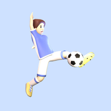 3D man soccer player rendered illustration isolated on the blue background