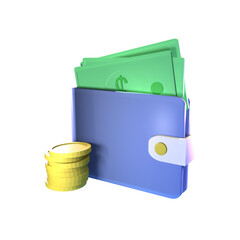 3D money wallet icon rendered isolated on the purple background