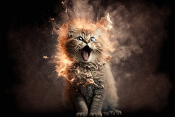 Portrait of kitten with explosion and facial expression